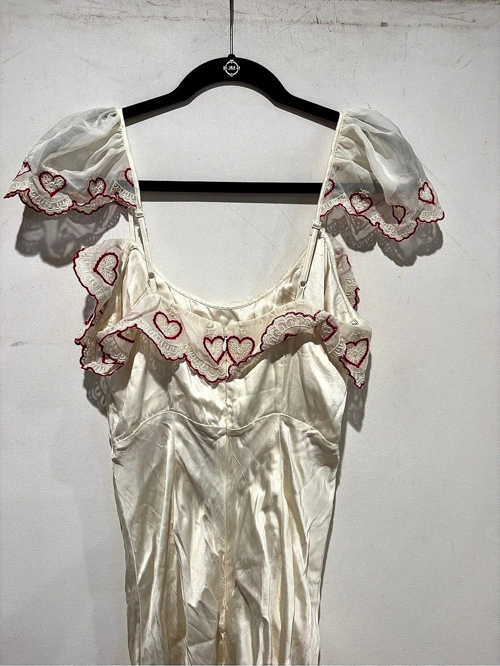 $389 NWT For Love & Lemons Amor Midi Slip Dress in Cream & Red Sz Large - Picture 10 of 15